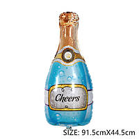 Фольгированный фигурный шар "Бутылка Cheers" голубая" Размер:85см*44см.
