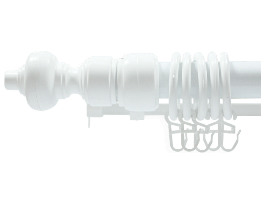 Карниз трубчастий Білий подвійний товщина 28 мм із кронштейнами кільцями з гачками металопластиковий