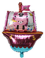 Фольгированный фигурный шар "Корабль Мишка розовый". Размер: 90см*55см.