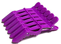 Зажим для волос пластмассовый крокодил", 6 шт фиолетовый