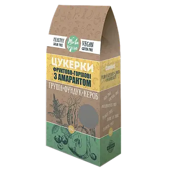 Цукерки фруктово-горіхові з амарантом "Груша+Фундук+Кероб", Жива кухня, 100 г.