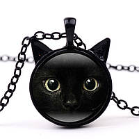 Кулон на длинной цепочке Черная кошка