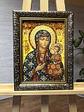 Ікона з бурштина Ченстоховська ікона Божої Матері(Белзька ) 15*20 см, фото 4