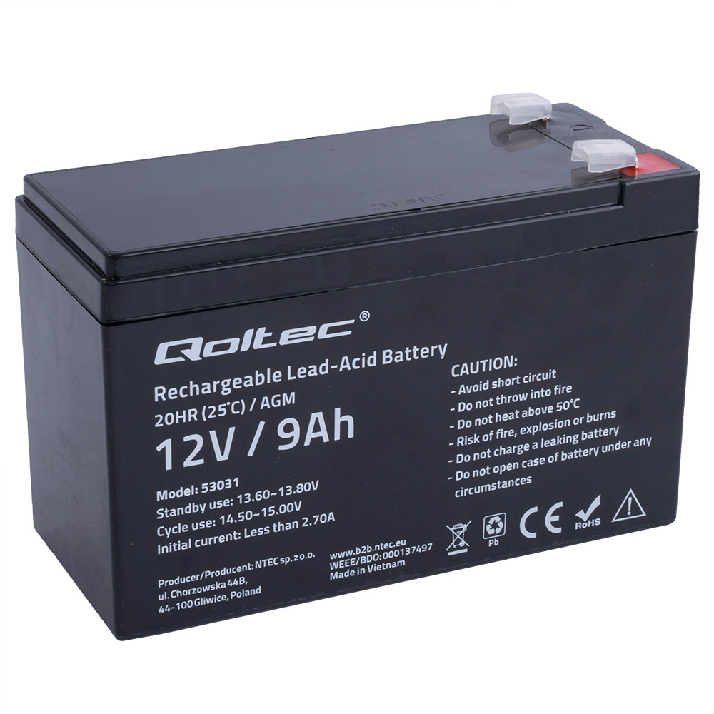 Купить Аккумулятор 12V 9Ah свинцово-кислотный AGM (53031) QOLTEC, цена ...