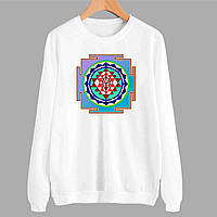 Світшот білий з оригінальним принтом "Янтра. Yantra. Шрі Янтра Шанкарачарья" Push IT