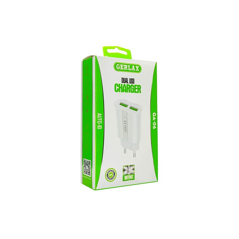 Мережевий зарядний пристрій ЗЗП GERLAX GA-06 з кабелем type-c 2USB 2.1A Білий