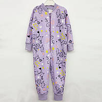 Комбинезон - пижама детский ясельный, утепленный, хлопковый с начесом, для мальчика девочки, Сиреневый, 116-122