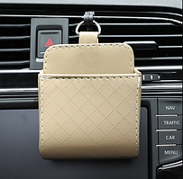 Шкіряна кишеня-органайзер для телефона в автомобіль, навісний органайзер для телефона (бежевий)