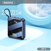 Повербанк с Проводом Зарядки с функцией быстрой зарядки 22.5W + фонарик Remax 20000mAh Fast Charge RPP-51