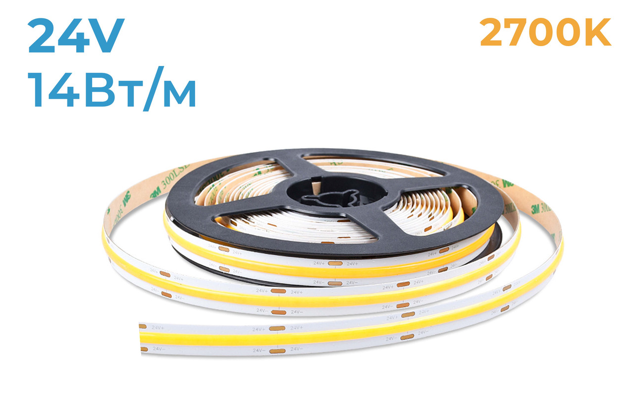 Світлодіодна LED стрічка Vela COB 24V 14Вт 2700К, фото 1
