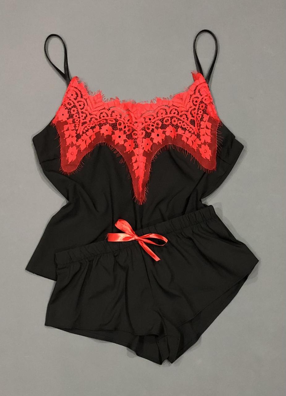 Жіноча піжама, майка з мереживом і шорти., фото 1