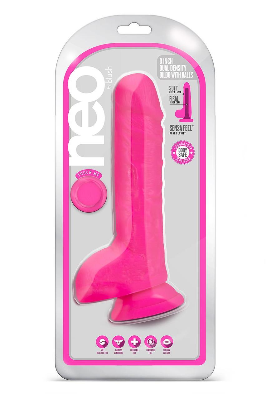Фалоїмітатор із подвійною щільністю Blush NEO 9 INCH DUAL DENSITY DILDO NEON PINK