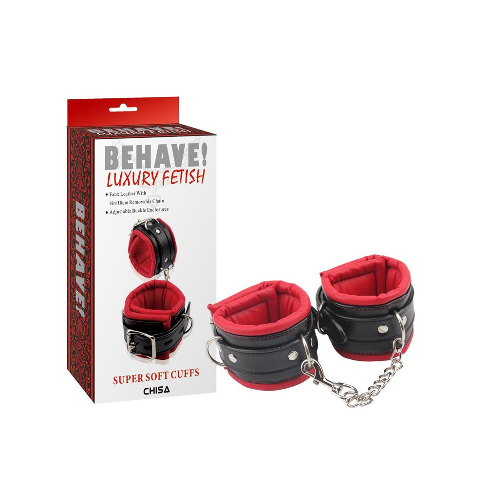 Поножі Chisa Behave Super Soft наручники для BDSM з червоною підкладкою та металевою фурнітурою