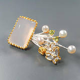 Handmade!!! Брошка. Натуральний рожевий кварц, периди та перидот. Срібло 925., фото 3