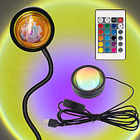 Проекционный светильник USB проектор гибкая атмосферная лампа для фото Sunset Lamp 16 цветов с пультом