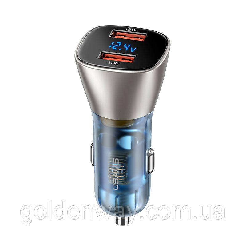 Адаптер автомобільний USAMS Dual Ports Digital Display Fast Car Charger US-CC154 C29 |2USB, 45W, QC|