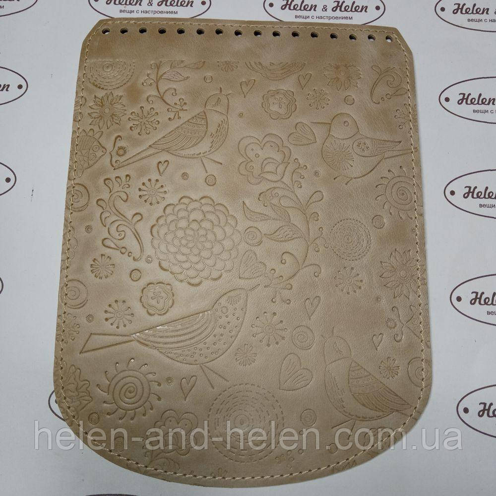 Клапан для рюкзака "Пташки". Колір Слонова кістка, фото 1