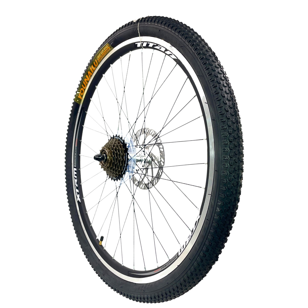 Велосипедне колесо в зборі заднє 26 TITAN СROSS пром підшипник КОМПЛЕКТ тріскачка-SHUNFENG TAIWAN 7, ДИСКОВЕ ГАЛЬМО+ швидкий