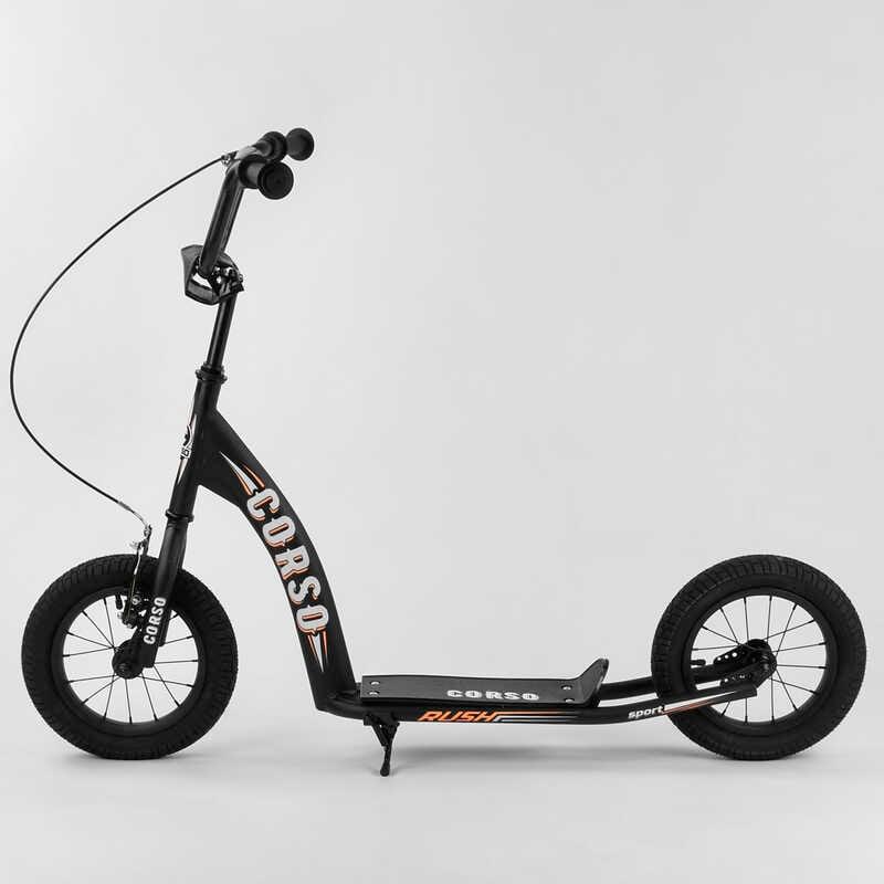 Самокат двоколісний дитячий Corso CR-T 7171 з великими колесами, Чорний, колеса надувні 12", від 3 років, фото 1