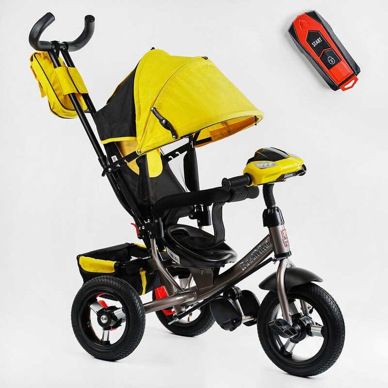 Дитячий триколісний велосипед коляска з ручкою Best Trike 3390/13-505 з надувними колесами та з фарою з USB, фото 1