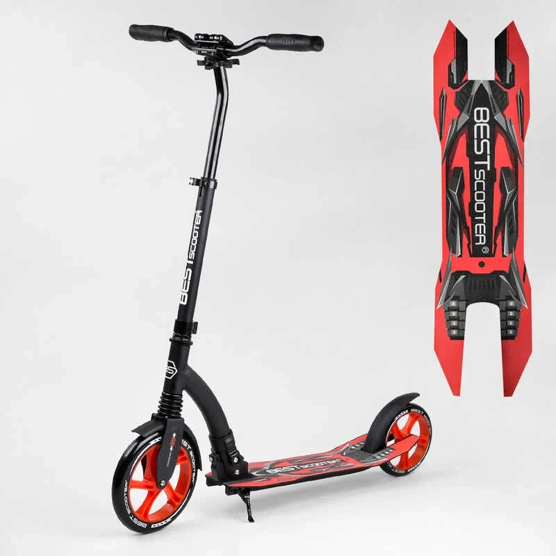 Самокат двоколісний Best Scooter 40860 Червоний, з амортизатором, великими колесами PU 23/20 см, до 100 кг, фото 1