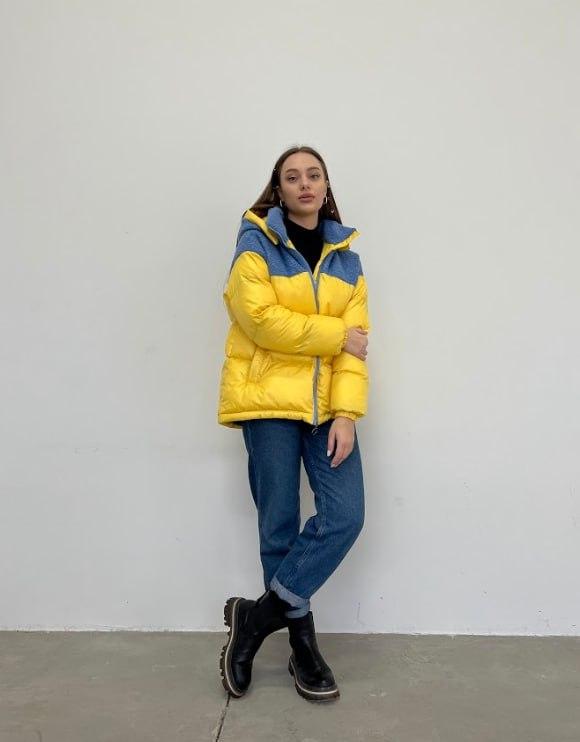 Женская куртка зимняя комбинированная размер Оверсайз с элементами овчины XXL - фото 4 - id-p1744283246