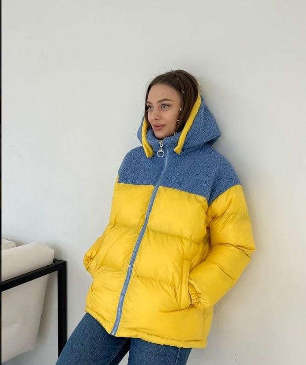 Женская куртка зимняя комбинированная размер Оверсайз с элементами овчины XXL - фото 8 - id-p1744283246