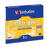 3 штуки VERBATIM DVD+RW 4,7Gb 4x Slim