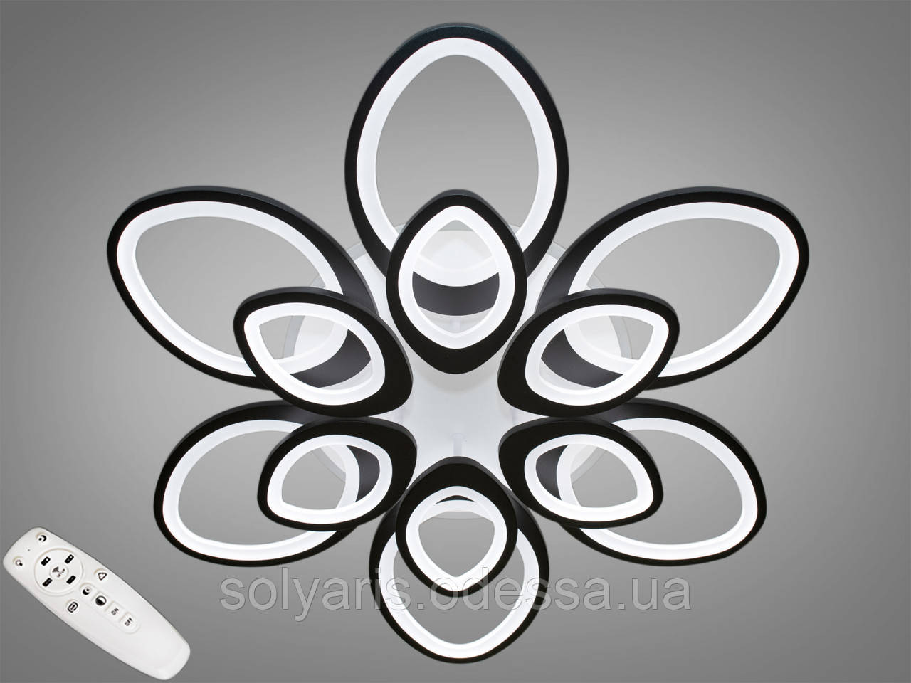 Стельова LED-люстра з димером і підсвіткою 250 W 8059/6+6WH LED 3color dimmer чорна біла, фото 1