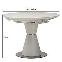 Белый матовый круглый раскладной стол из керамики TML-851 105-145х105 см на одной ножке в стиле модерн