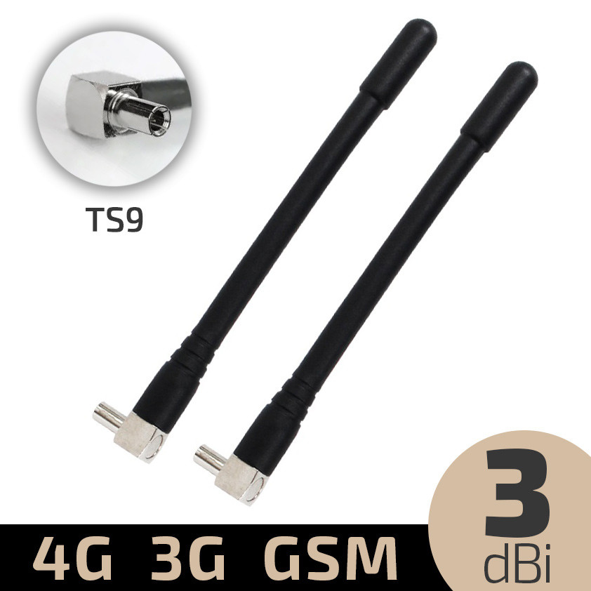 2 од. антена 4G LTE 3G GSM 3 dBi 700-2700 MHz термінальна TS9 для 3G 4G LTE GSM модемів, роутерів і т.п.