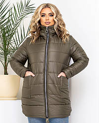 Жіноча зимова куртка жіноча на синтепоні прямого крою з накладними кишенями розміри 48-50,52-54,56-58