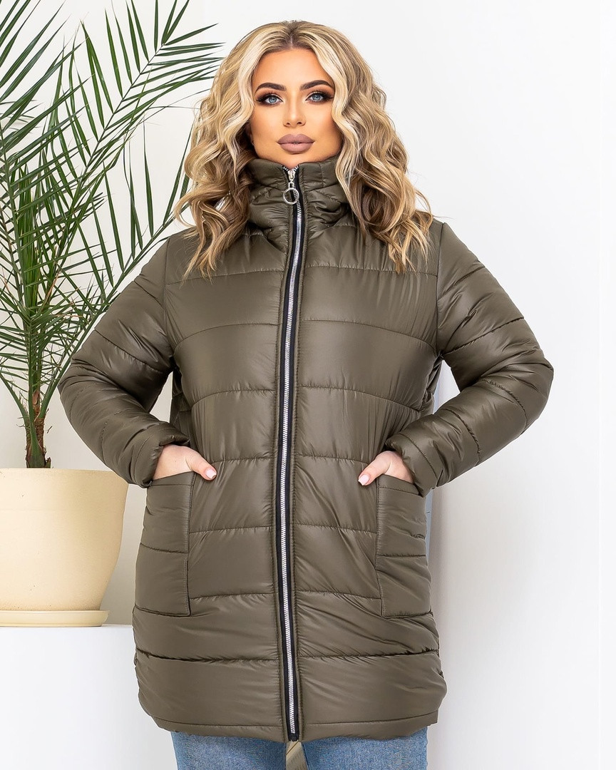 Жіноча зимова куртка жіноча на синтепоні прямого крою з накладними кишенями розміри 48-50,52-54,56-58, фото 1