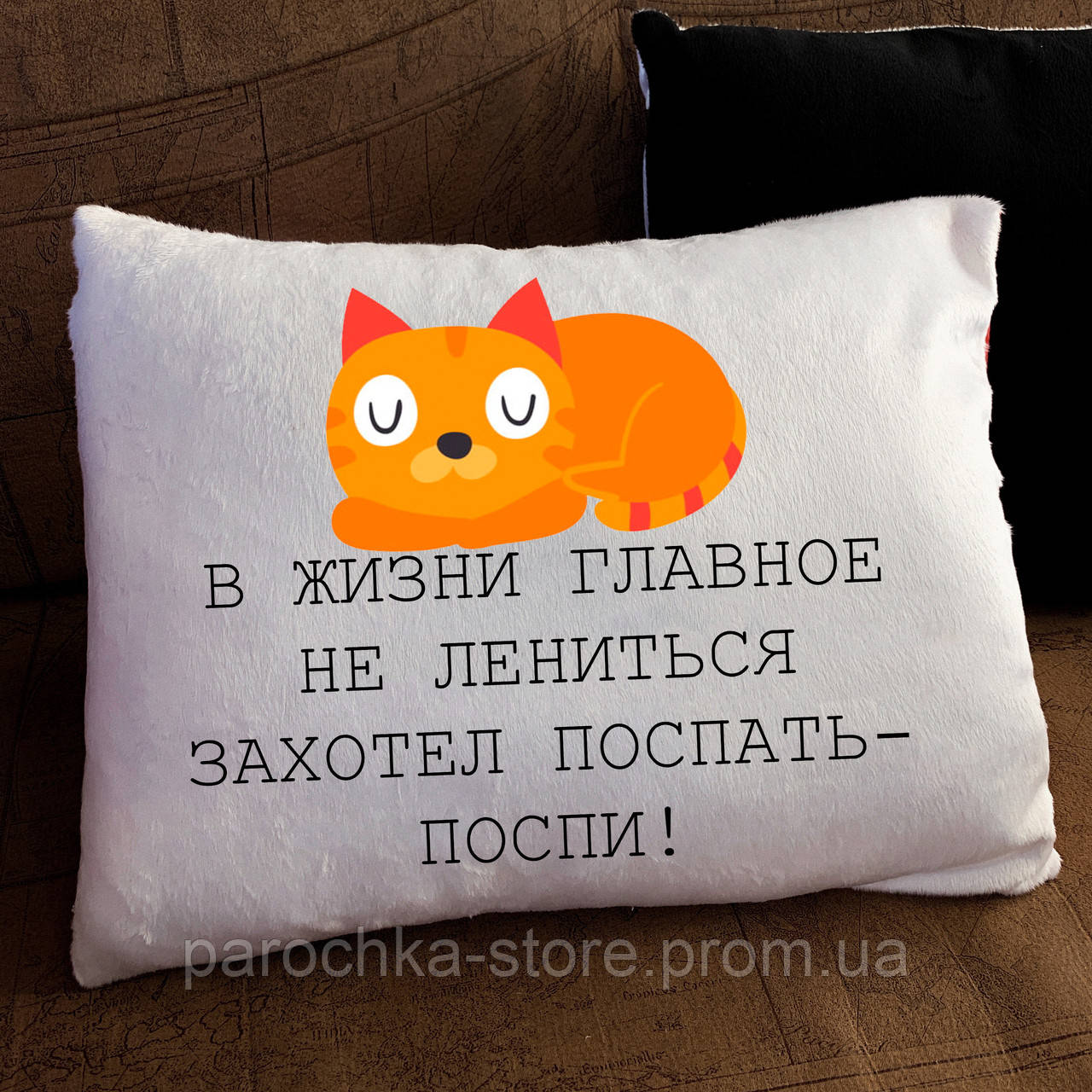 Подушка з принтом - Головне не лінуватися, захотів поспати- поспи - фото 1 - id-p1744327878