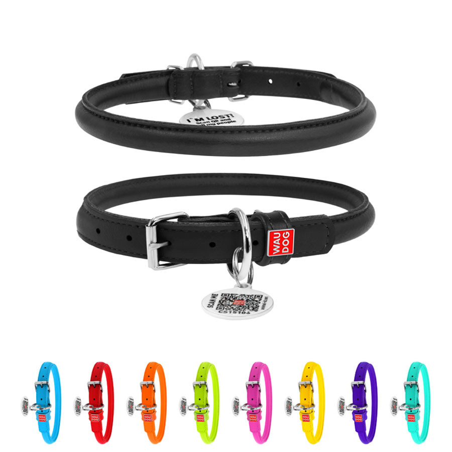 Ошейник для Собак Кожаный WAUDOG Glamour с QR Паспортом, Круглый, Д 13 ...