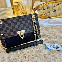 Louis Vuitton Vavin коричневая шашка черная вставка сумка женская