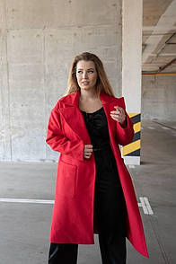 Жіноче кашемірове червоне пальто міді на запах з поясом