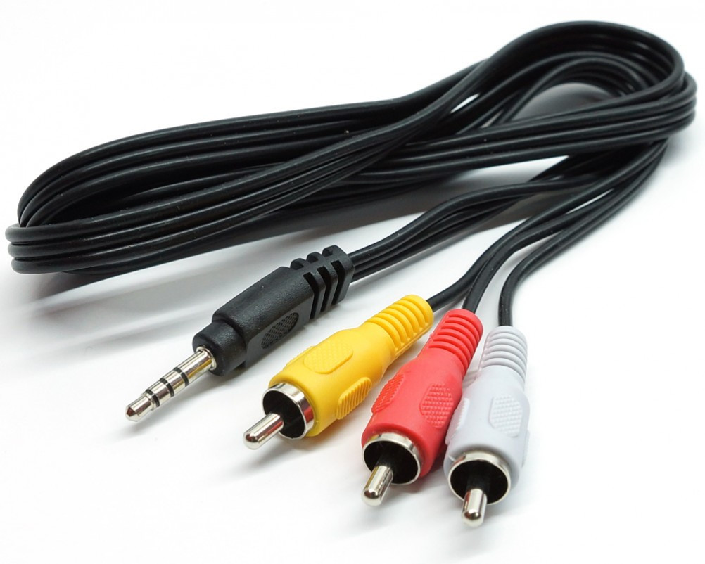 Шнур 3.5 jack завдовжки 18 mm — 3 RCA (тюльпани) AV 0,9 метра, фото 1