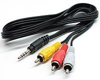 Шнур 3.5 jack завдовжки 18 mm 3 RCA (тюльпани) AV 1.5 метра