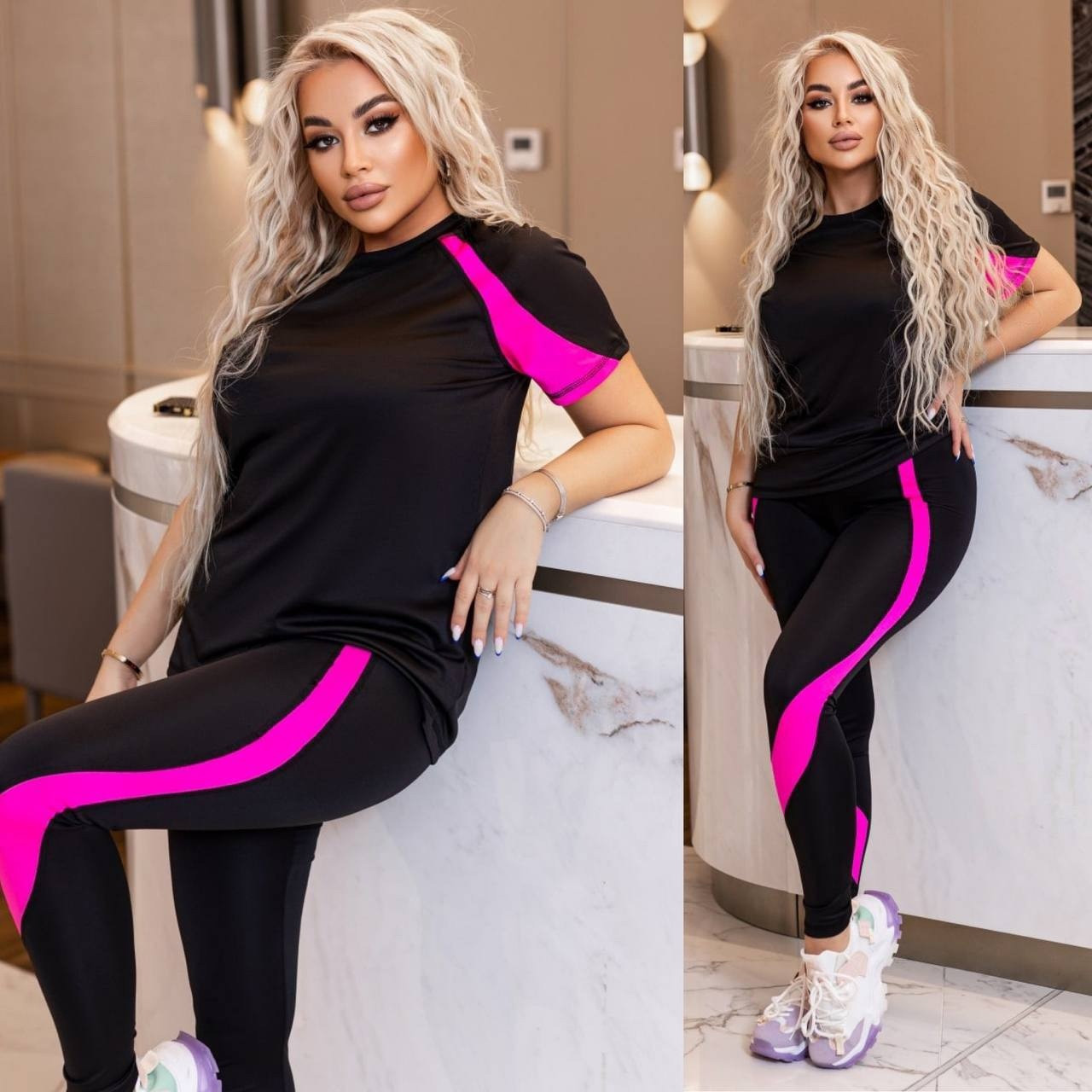 Фітнес костюм спортивний футболка та лосини мікродайвінг, фото 1