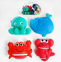 Набір резинових іграшок для купання Морські жителі 4 шт, пискавка, різнокольорові