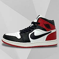 Кроссовки подростковые Nike Air Jordan 1 из натуральной кожи черно-белые высокие со шнуровкой деми осень/весна