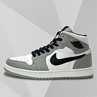 Кроссовки подростковые Nike Air Jordan 1 из натуральной кожи черно-белые высокие со шнуровкой деми осень/весна