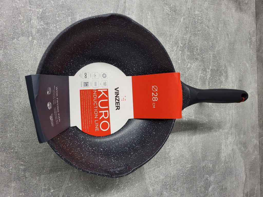 Сковорода WOK Vinzer Kuro Induction Line d28 см h9 см алюміній з гранітним покриттям (50425 Vinzer)