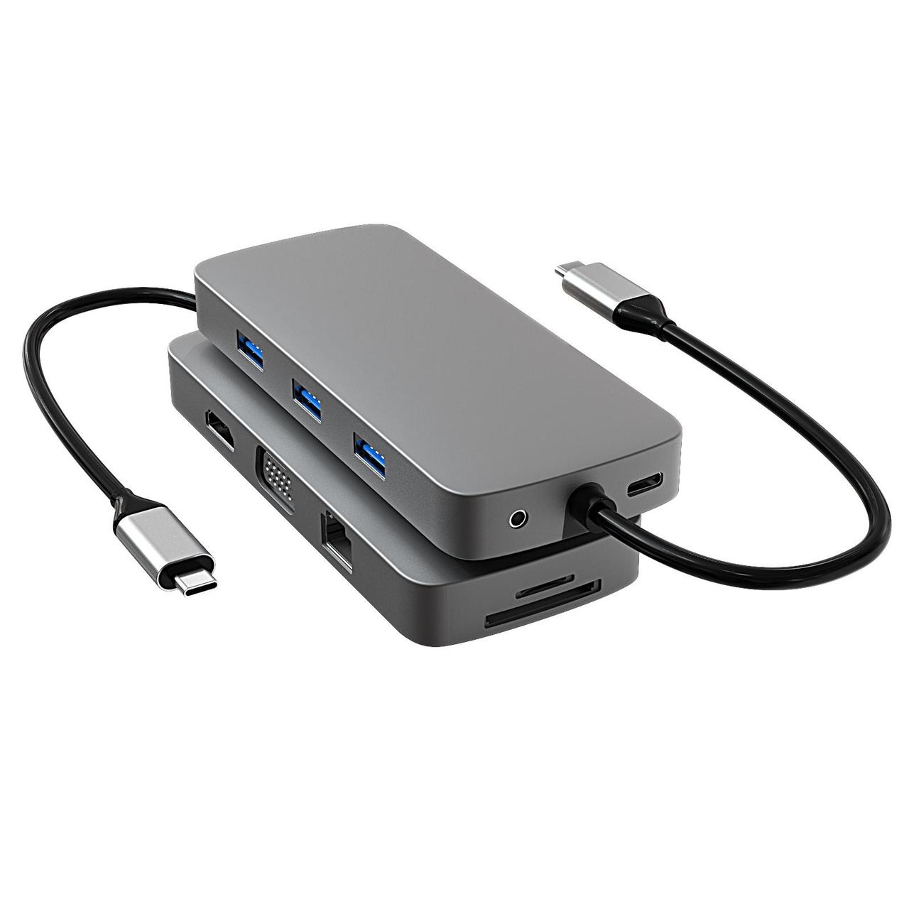 USB-хаб Basix BL10V 10 в 1 USB-C / Type-C до RJ45 + VGA + HDMI + 3,5 mm AUX + SD / TF слот для карт + PD USB-C