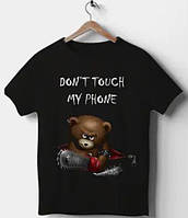 Футболка для подростка черная DON`T TOUCH MY PHONE