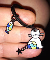 Брелок на ключи металл эмаль кошка кот оригами черный на хвостике звездочка