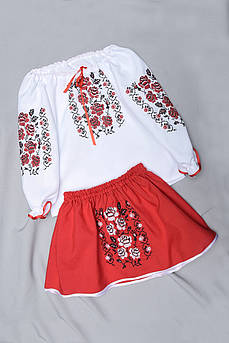 Костюм дитячий для дівчинки вишиванка+спідниця біло-червоного кольору р.5 152503M