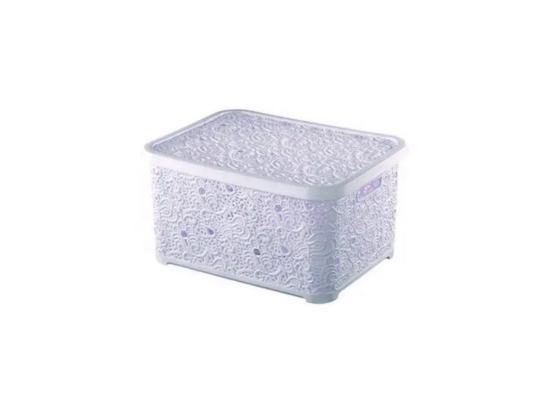Кошик із кришкою ажурний, Efe plastics 6 л, пудра