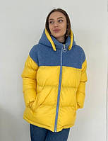 Женская куртка зимняя комбинированная размер Оверсайз с элементами овчины